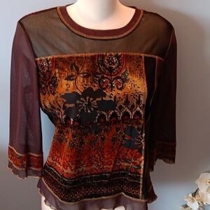 Tribal velvet mesh top